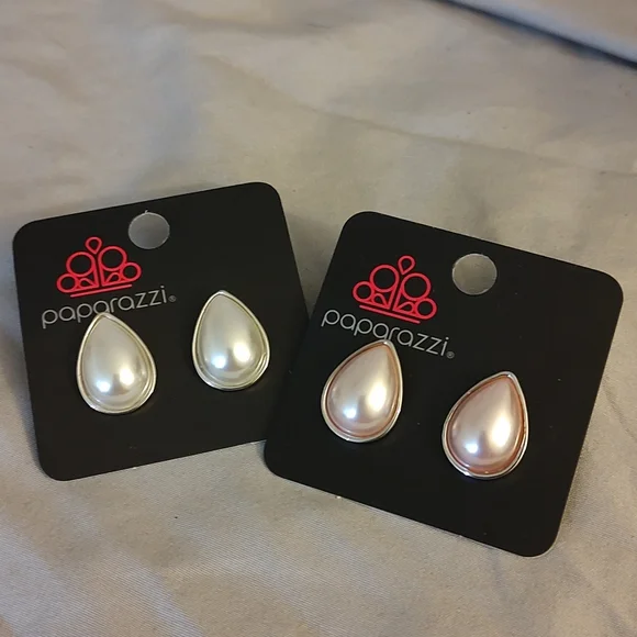 Paparazzi Brand Faux Pearl Tear Drop Shaped Earrings in Cream - Picture 3 of 5